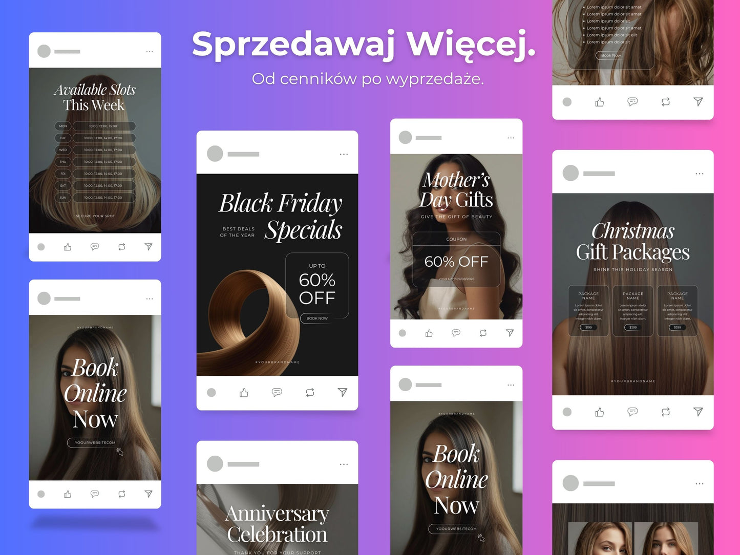 Szablony dla Salonu Fryzjerskiego do Canva (200 Post & Stories)