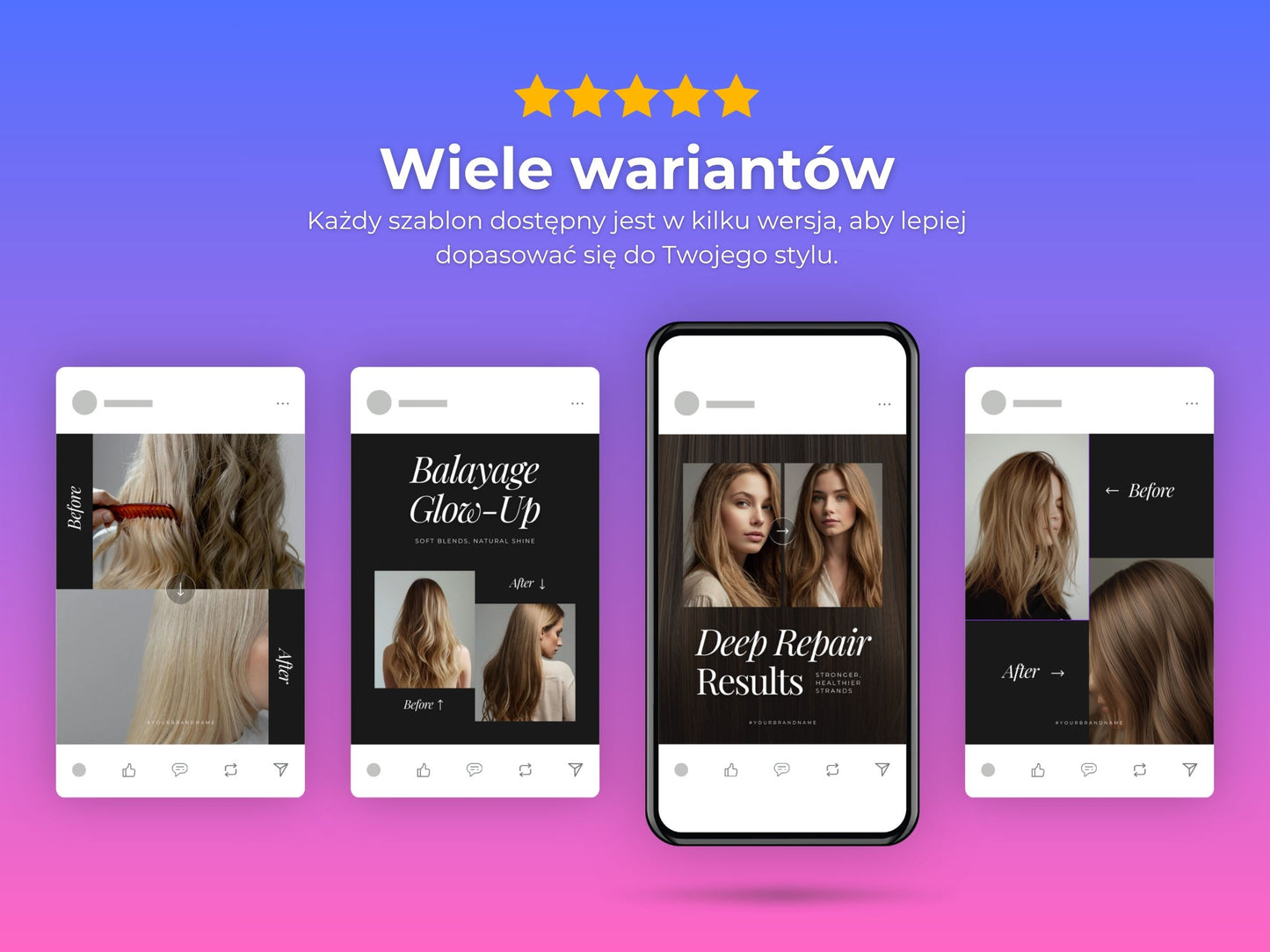 Szablony dla Salonu Fryzjerskiego do Canva (200 Post & Stories)
